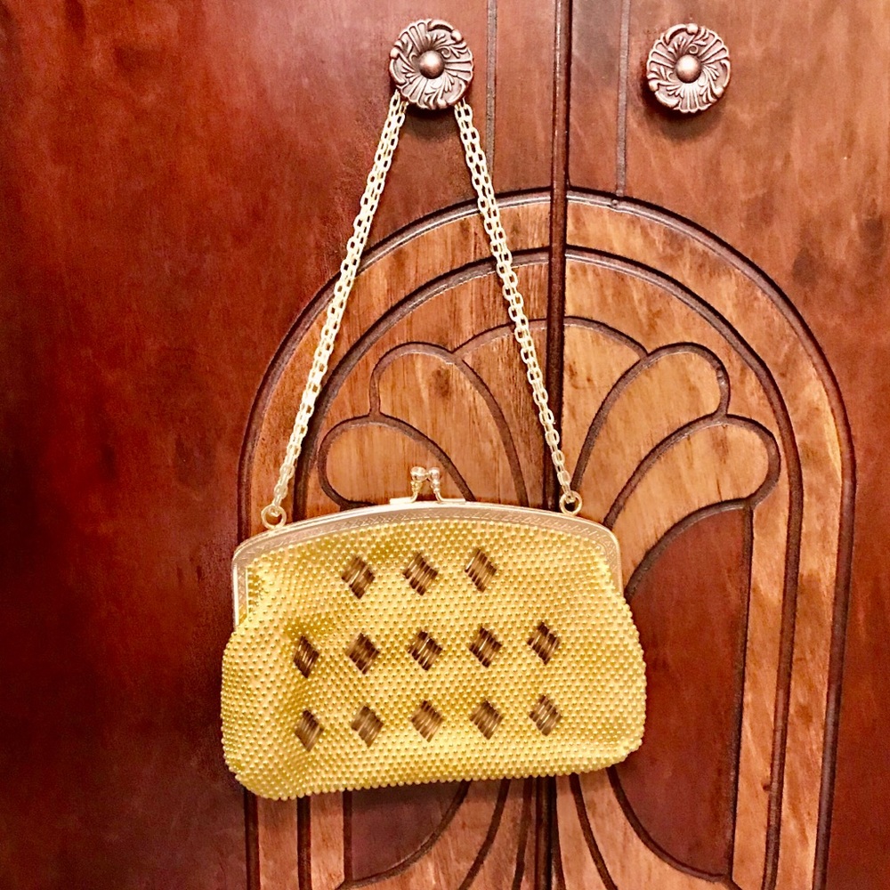 Golden Yellow Beaded Vintage Clutch Purse